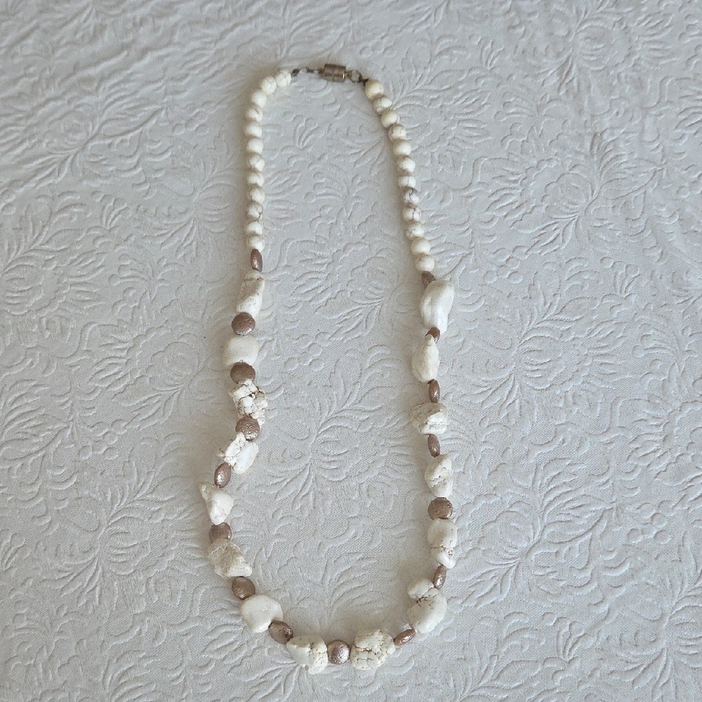 Elegant White and Bronze Beaded Necklace